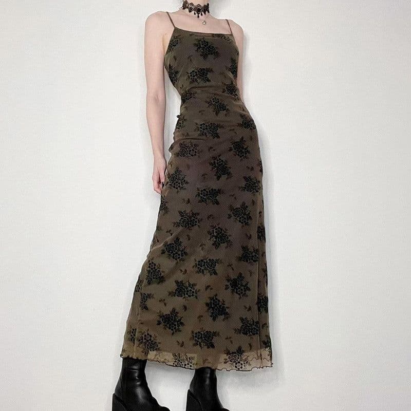 image-Cold and dirty dirty wind suspender dress female 2022 summer European and American dark printing new mid-length skirt one piece on behalf of