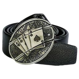 image-Men's Belt Knife - Trendy PU Leather, Alloy Buckle, 130cm