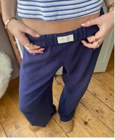 image-Women's Striped Wide-leg Trousers - Light Blue Casual