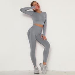 image-Women's High Waist Yoga Pants Two-Piece Set - Peach, XL