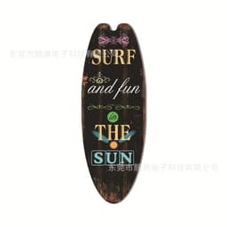 image-Wooden Surfboard Beach Theme Sign - Retro Decor for Bar or Wall