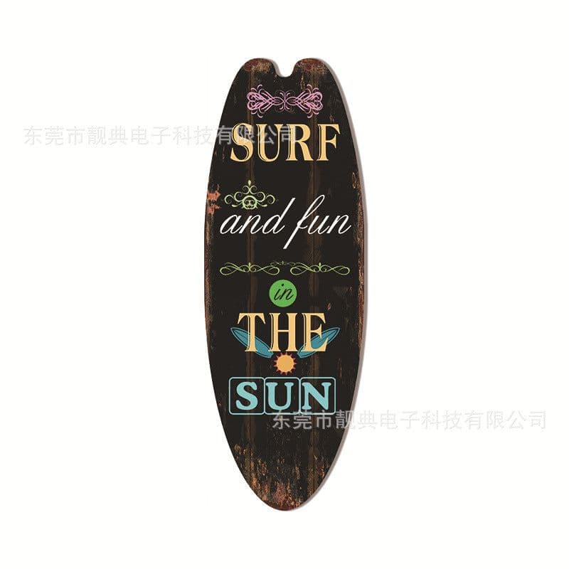 image-Wooden Surfboard Beach Sign - Retro Decor