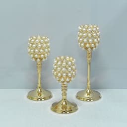 image-Gold Metal Candlestick Holder - Pearl Electroplated