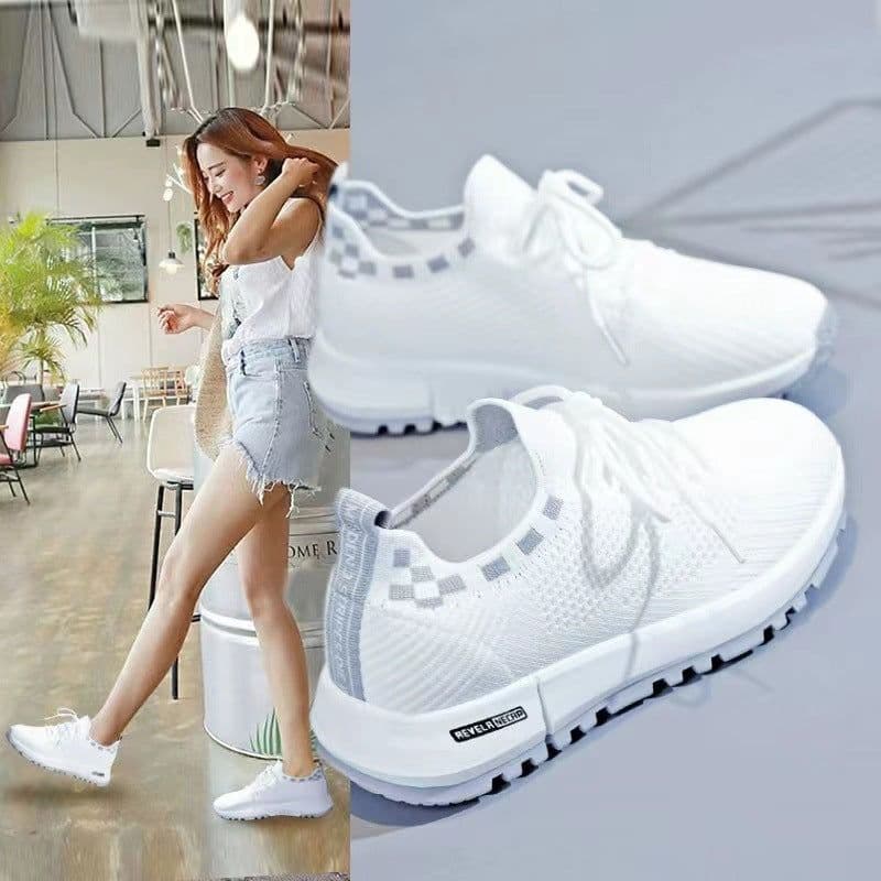 image-New Women's Running Shoes, White, Mesh, Flat Sole, Size 40