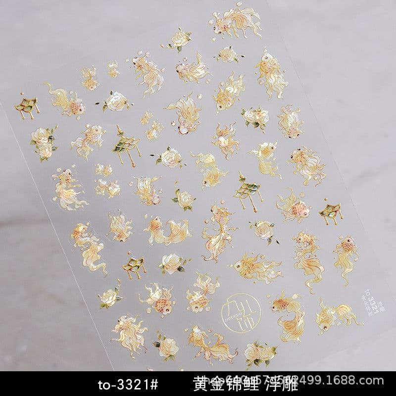 image-Shell Light Gold Koi Nail Stickers - Aurora Pink