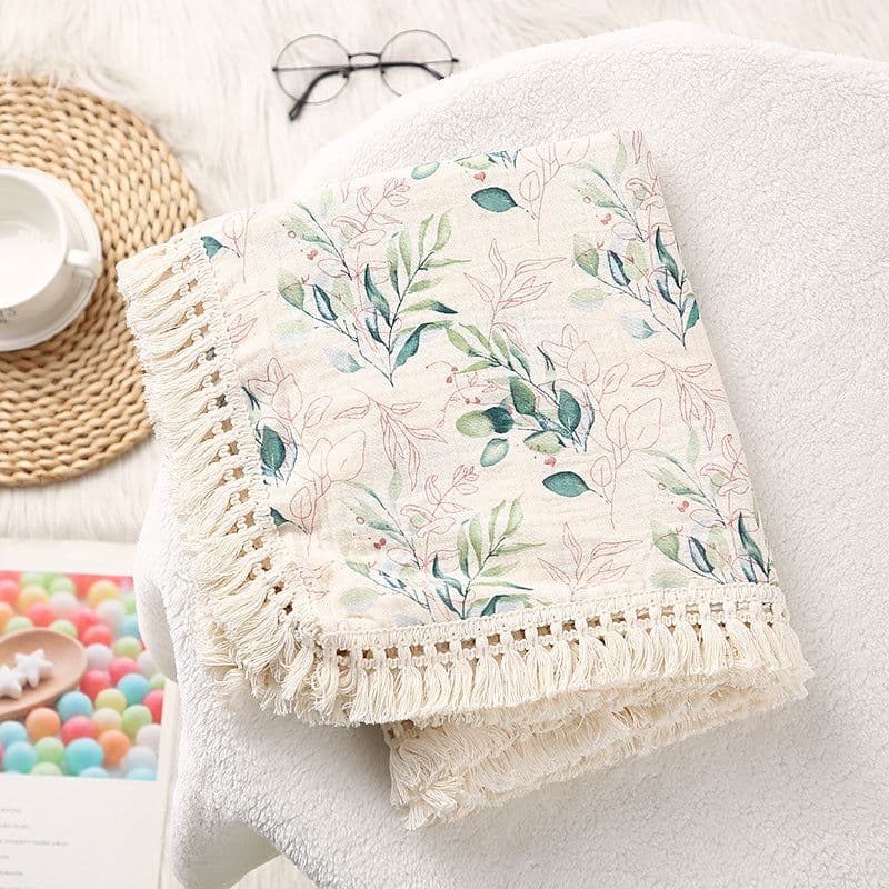 image-Foreign trade cross-border children's blanket double-layer crepe wrapped pure cotton soft tassel baby stroller cover blanket baby blanket