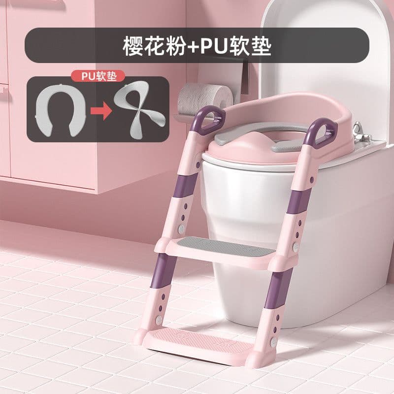 image-Children's Folding Toilet Seat Ladder - Blue PP Material