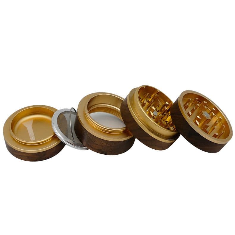 image-Cross-border e-commerce new walnut aluminum alloy 63mm4-layer tobacco grinder grinder