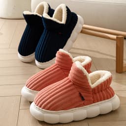image-Women's Slippers - Brown Stripe Plush Indoor House Shoes
