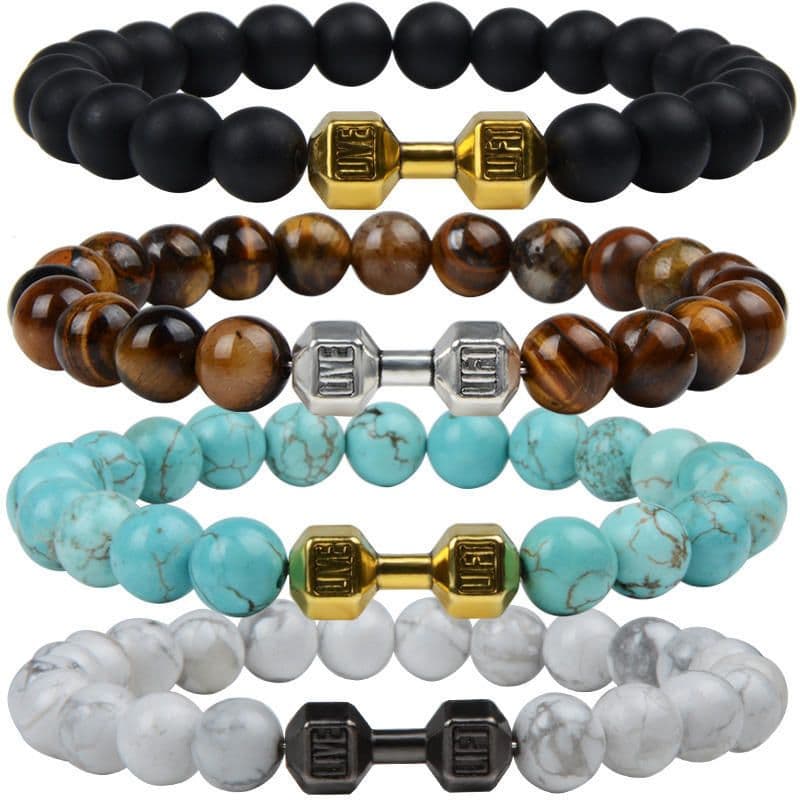 image-Volcanic Lava Dumbbell Bracelet Tiger Eye Blue Turquoise White Turquoise Bracelet Ladies and Men Jewelry Cross-border Hot Sale
