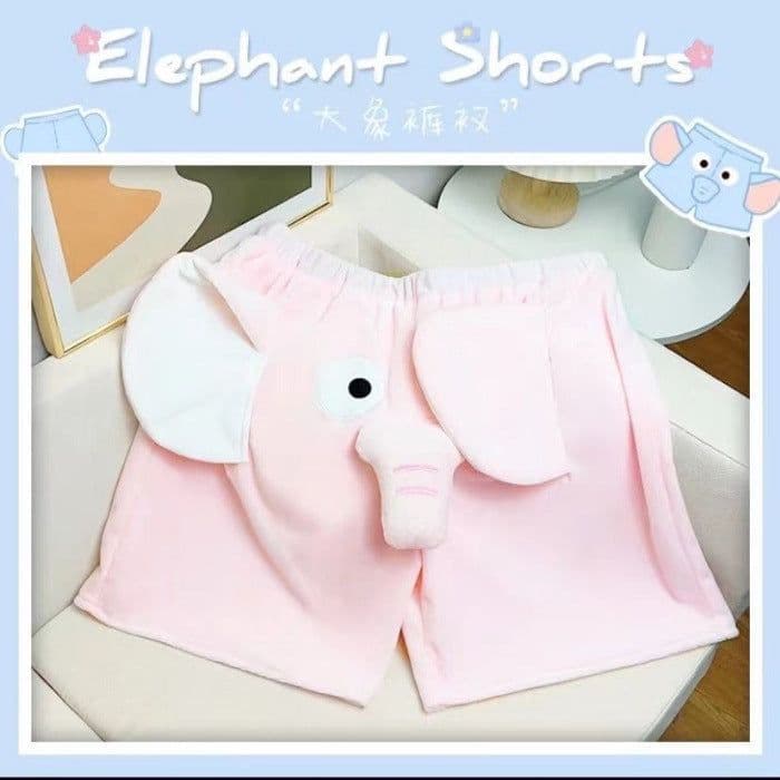 image-2024 Summer New Cute Elephant Shorts Embroidered Dumbo Creative Plush Ugly Fish Couple Pajamas Blue Pink