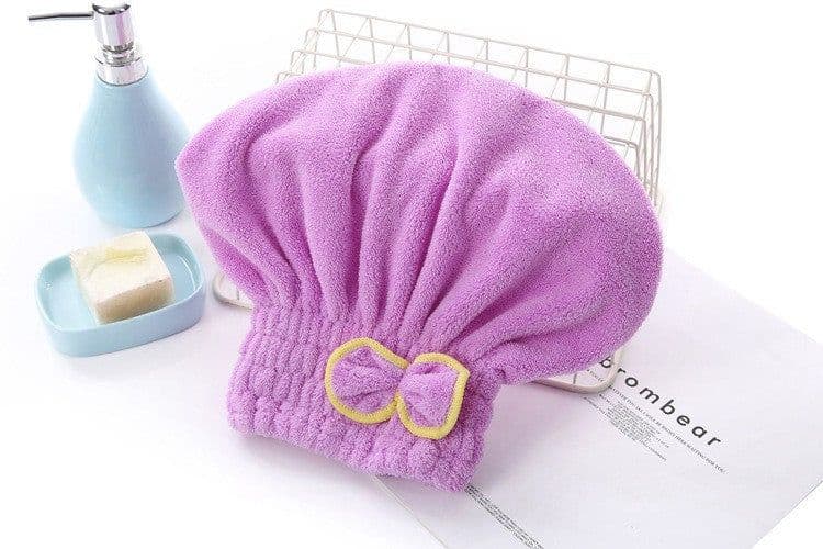 image-Coral Fleece Dry Hair Cap - Princess Bow Pink