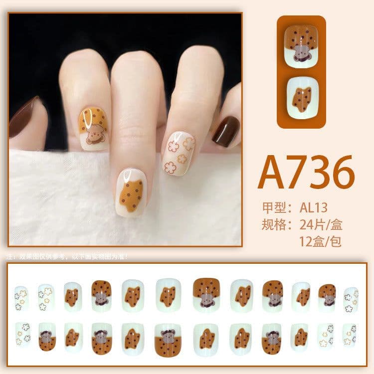 image-Fresh French flowers, cute ins wind, ice and transparent stars, long style, short style, white, high-end manicure and wearable nails