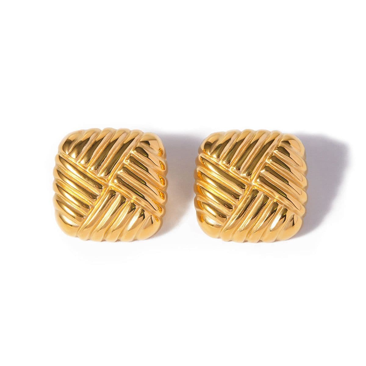 image-Heavy Industry Light Luxury Exquisite Personality Versatile Non-fading 18k Gold Stainless Steel Knitted Texture Earrings for Women