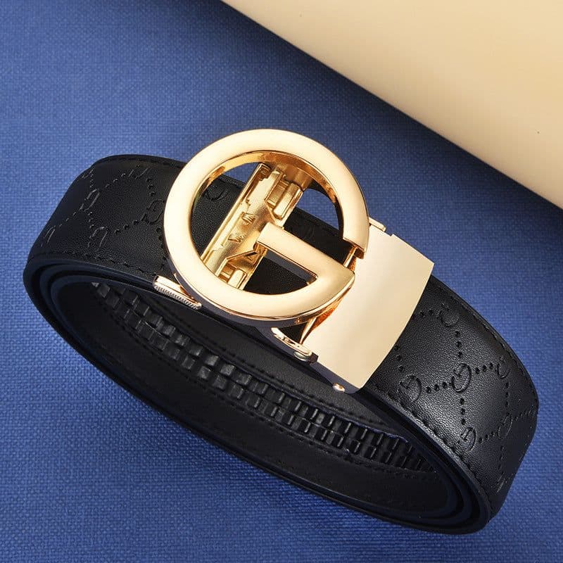 image-Men's Leather Belt Automatic Buckle GG Gun-CC
