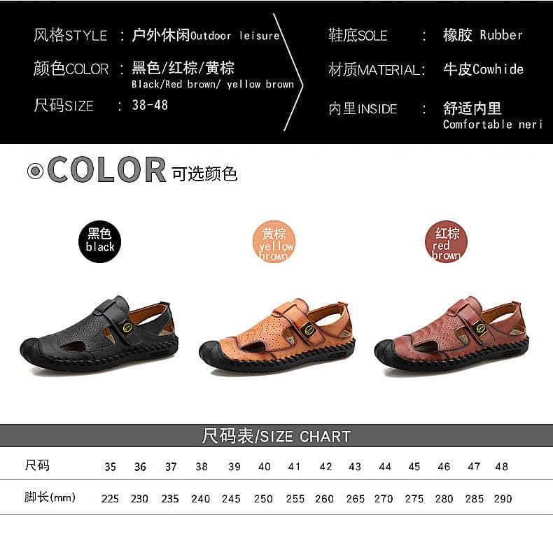 image-Men's Leather Cork Sandals - Black Non-Slip