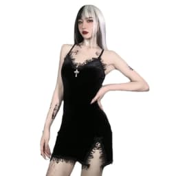 image-Women's Black Velvet Suspender Dress - High Waist XXXL