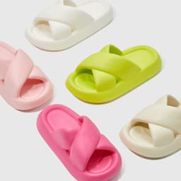 image-Women's EVA Slippers - Pink Cross Strap Thick Sole Sandals