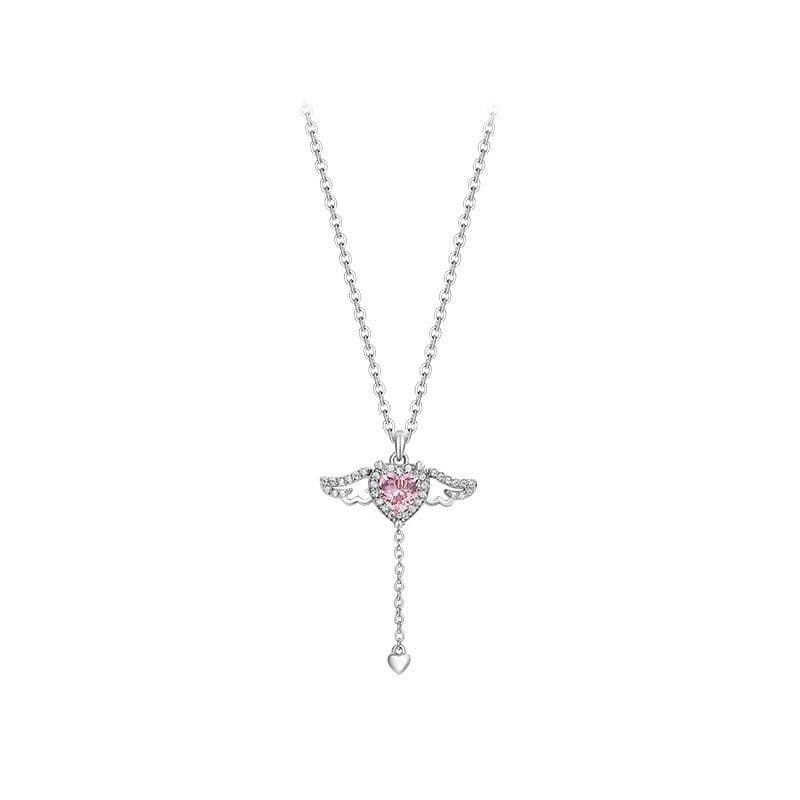 image-Cupid Heart Necklace - Angel Wings Tassel Chain