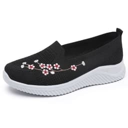 image-Women's Embroidered Sports Shoes - Lightweight, Pink/Black/Gray, Flat Heel