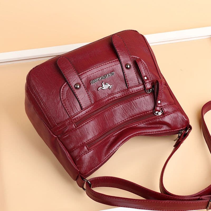 image-Purple PU Leather Shoulder Bag - Medium Square