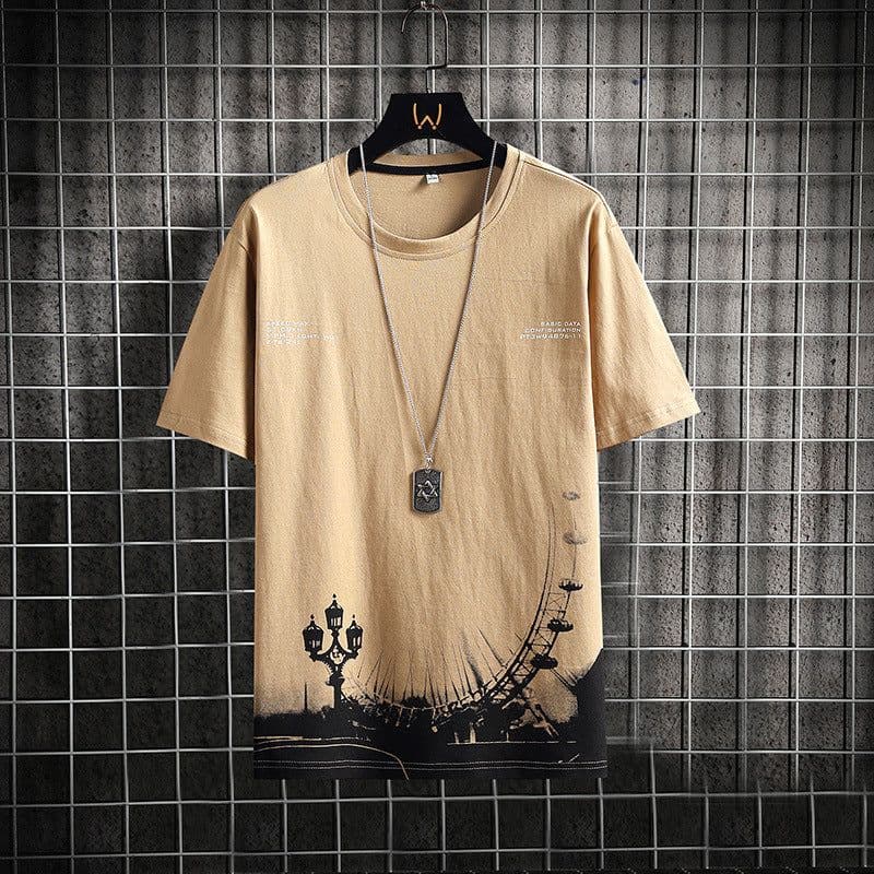 image-Tide brand T-shirt Hong Kong style white short-sleeved t-shirt men's summer Korean version trend Japanese cotton five-quarter-sleeved ins top