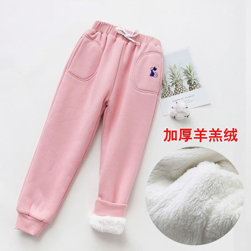 image-Girls Fleece Pants Navy Blue Cotton Casual Warm