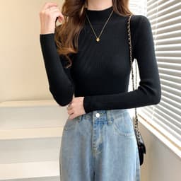 image-Women's Half Turtleneck Sweater Long Sleeve Slim Fuchsia