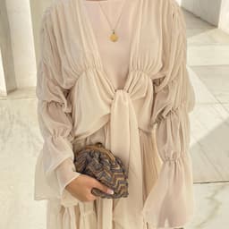 image-Loriya Belted Puff Sleeve Cardigan - Black Long Pleated