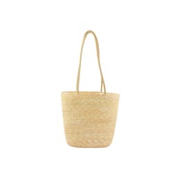 image-Straw Shoulder Bag Women - White Bucket Woven