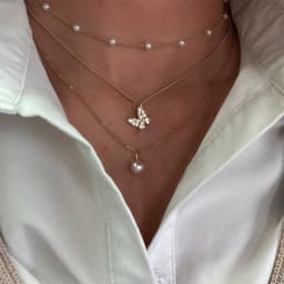 image-Pearl Butterfly Necklace - Diamond Multi-Layer