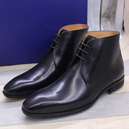 image-Cowhide Leather Martin Boots - Brown Low Heel