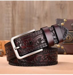 image-European and American retro embossed casual belt cross-border black all-match leather dark brown belt 3.8CM factory direct sale