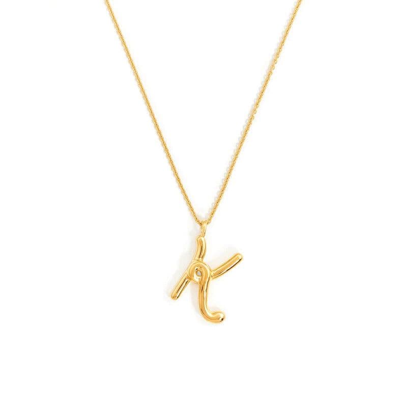 image-Brass Alphabet Necklace Unisex Initial Pendant Gold Plating