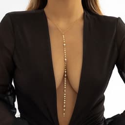 image-Y-Shaped Necklace - White Pearl Tassel Chain