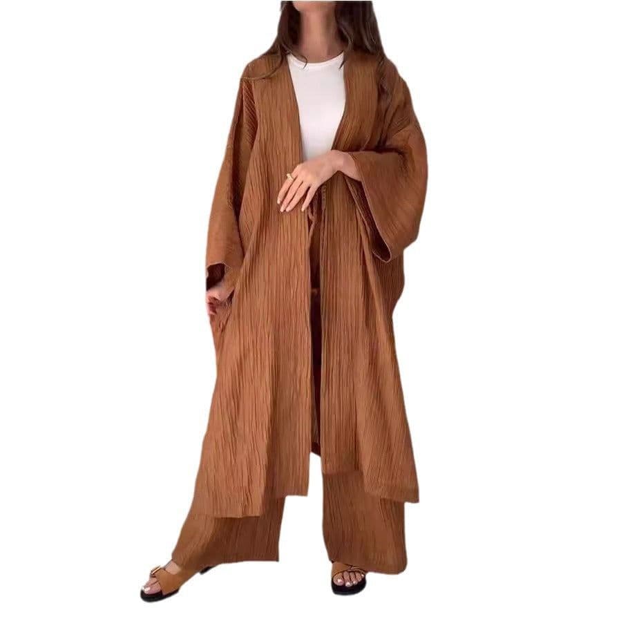 image-Women's Pleated Top & Casual Pants Set - Polyester