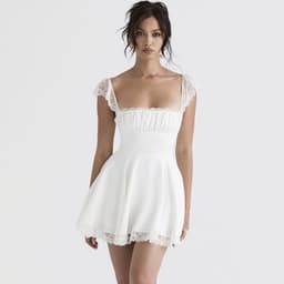 image-2023 European and American women's summer new lace square neck suspender skirt slim backless white French dress