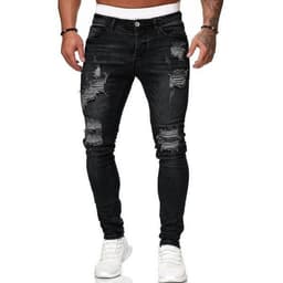 image-Men's Denim Jeans with Embroidery - S-4XL