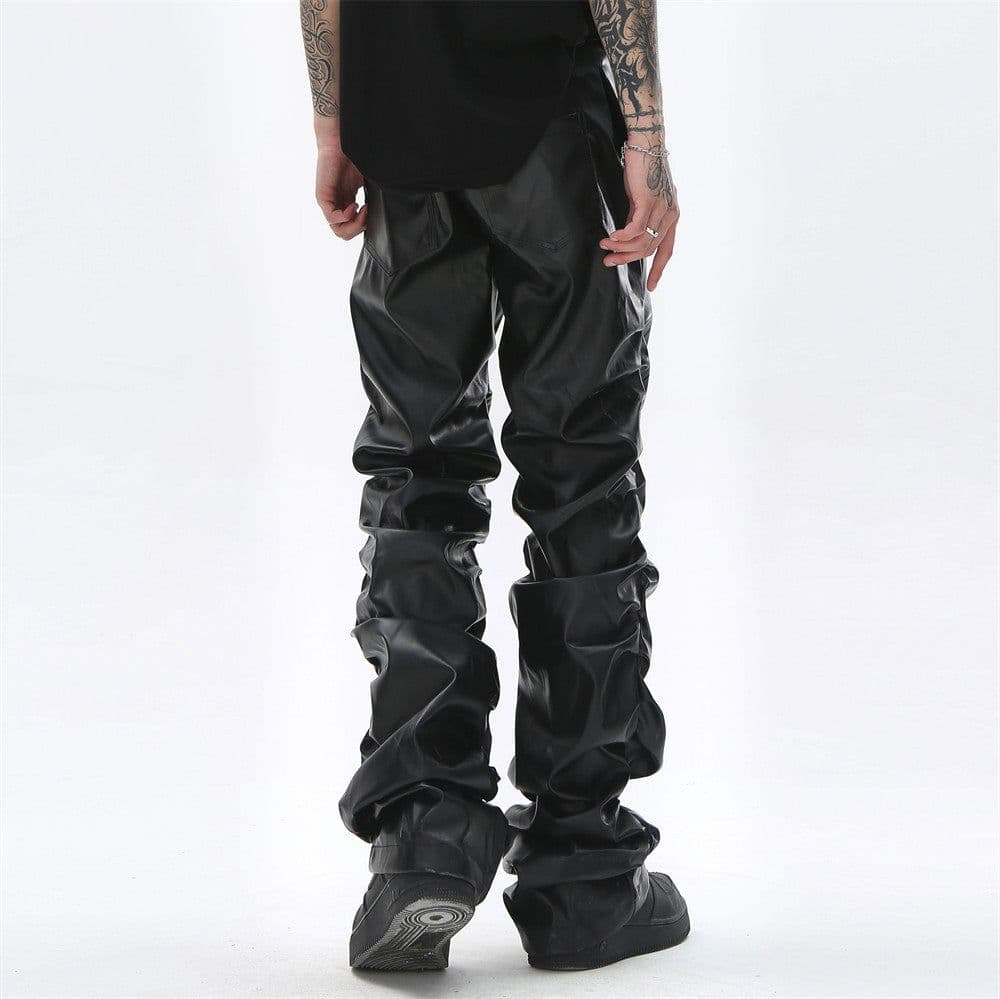 image-Dark Punk Leather Pants - Men's Hip Hop Loose Casual