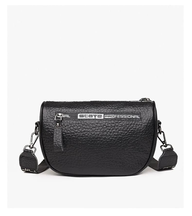 image-Cowhide Leather Saddle Bag - Khaki Small Square