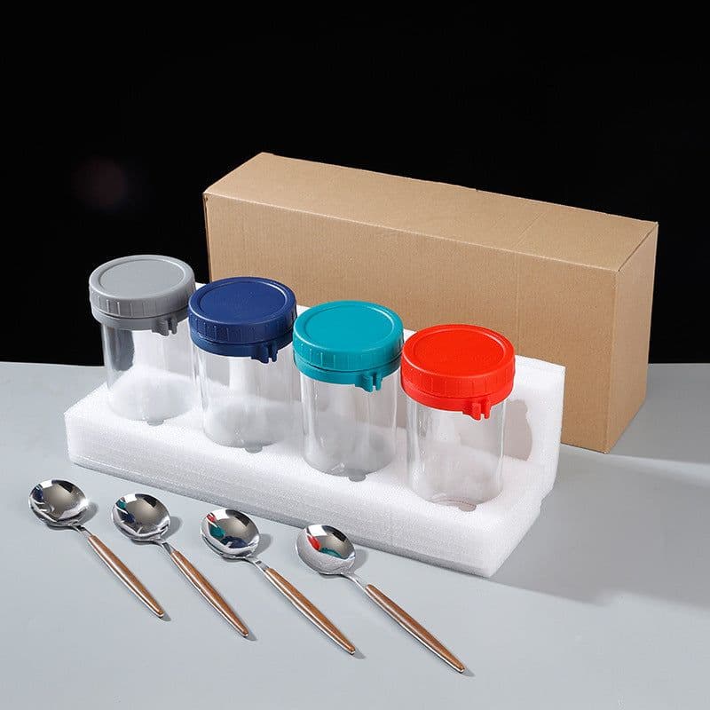 image-Oatmeal Cup Overnight Oatmeal Cup Breakfast Cup with Spoon Lid Mason Cup Glass Salad Jar Yogurt Cup