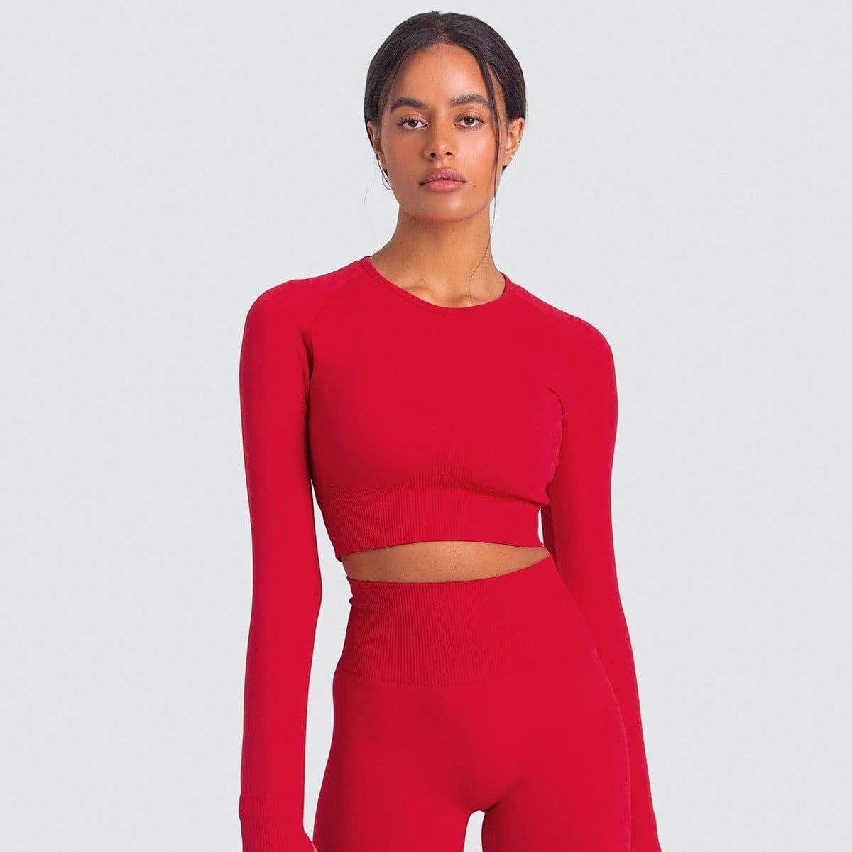 image-Women's Long Sleeve Yoga Top - Black Nylon Spandex