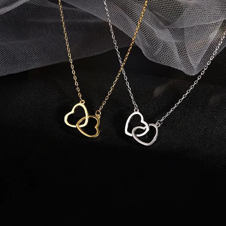 image-Double ring heart-shaped 2021 new simple necklace female collarbone chain female niche design sense net red ins style jewelry gift