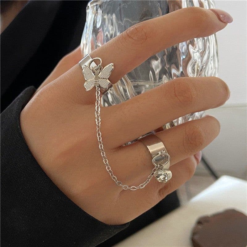 image-Moonstone Geometric Rings 2-Piece Set - Simple Fashion Jewelry for Women