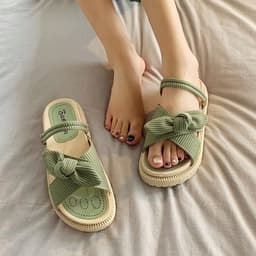 image-Roman Sandals - Beige Flat Bow Tie Summer