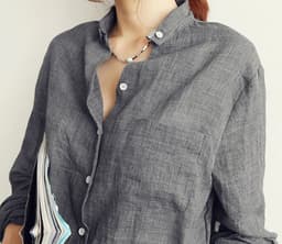 image-Cotton Linen Shirt Women Long Sleeve Denim Blue XXL