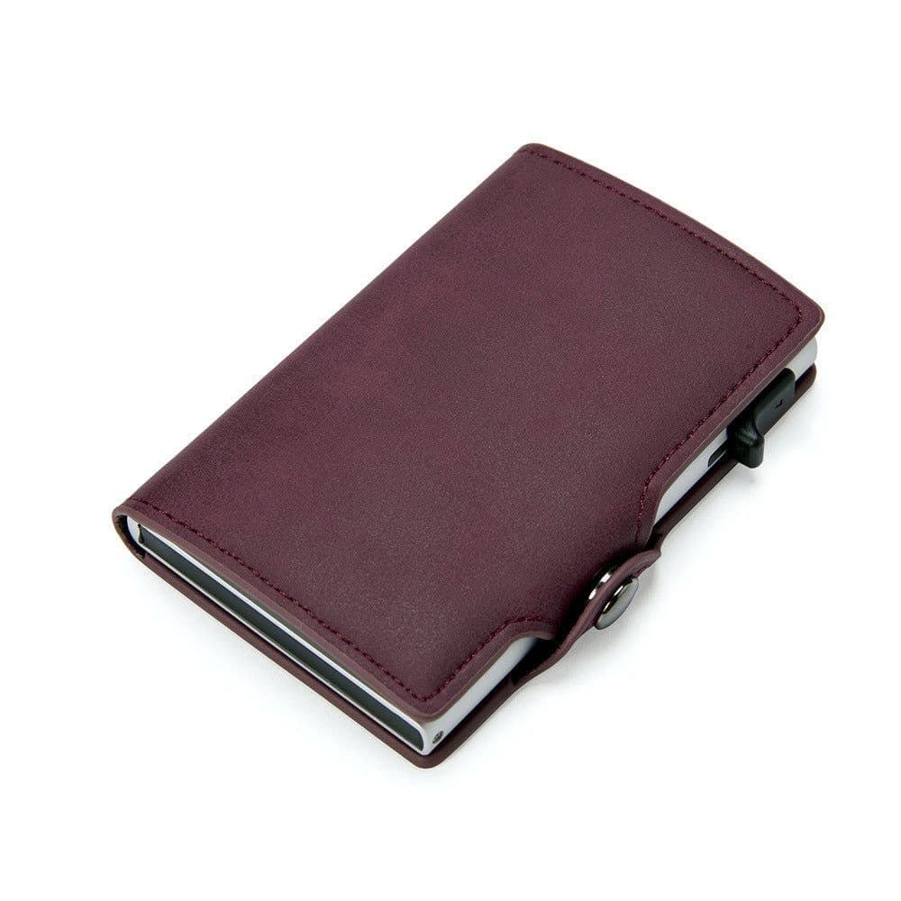 image-Manufacturer wholesale RFID anti-theft brush aluminum alloy side push test card bag Amazon men's retro PU leather wallet customization