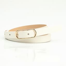 image-Simple Beige Women's PU Belt - Oval Buckle