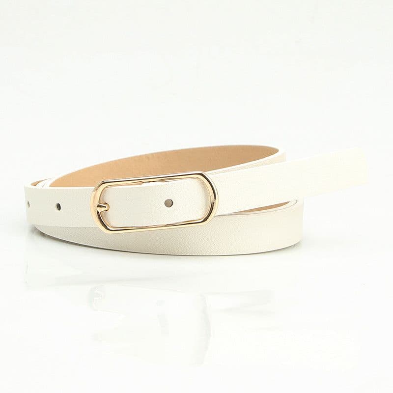 image-Simple Beige Women's PU Belt - Oval Buckle
