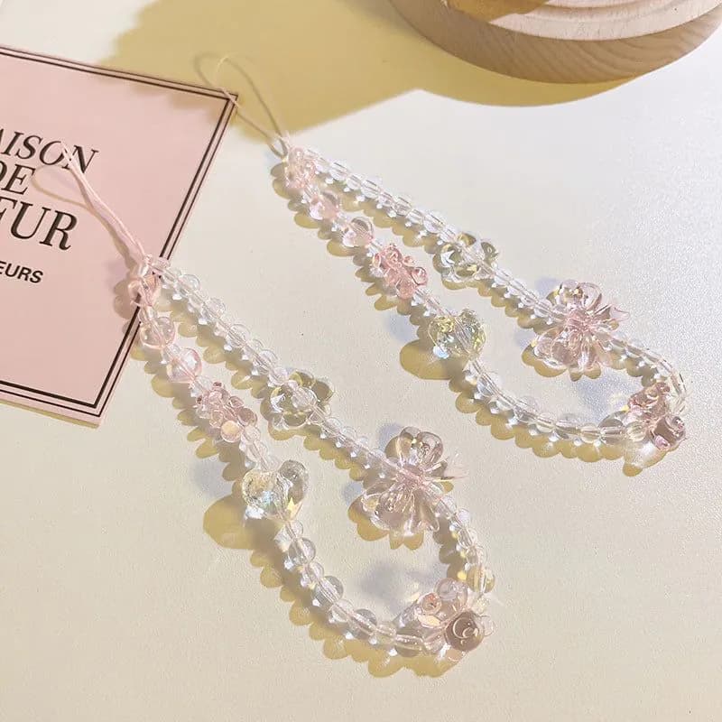 image-Korean Style Pink Bow Crystal Lanyard Phone Case